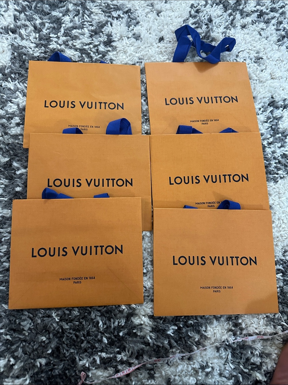 Louis Vuitton Orange Shopping Bags with Blue Ribbon Handles (Set of 6)